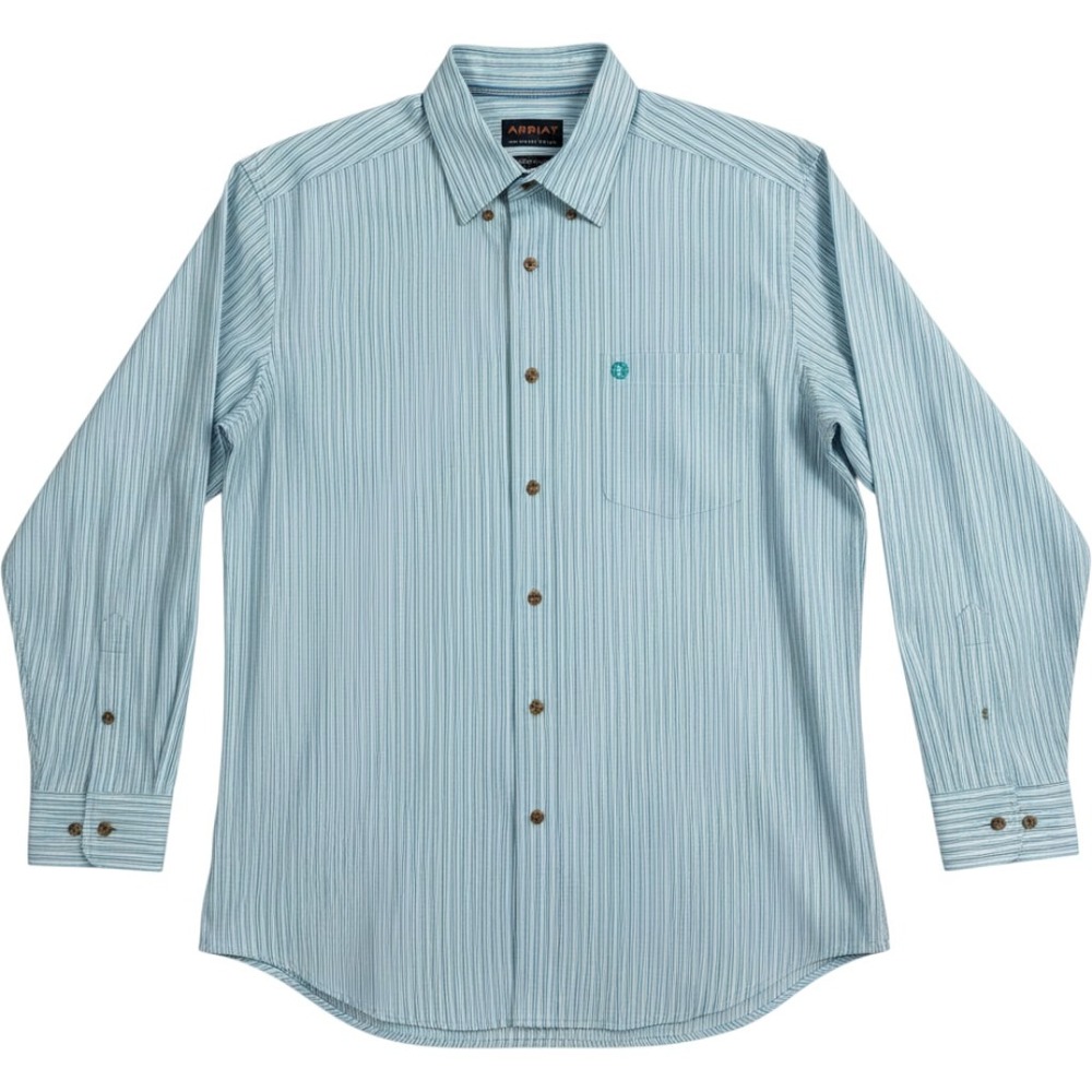 Ariat Pro Series Button Down Shirt XXL Teal Pinstripe Long Sleeve Mesh Lined